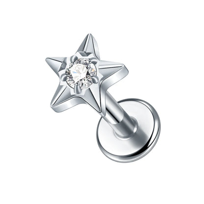 1PC Titanium Zircon Star Flower Labret Piercing for Women Cartilage Tragus Daith Helix Stud Earring Body Jewelry TC089-1 1.2x8mm