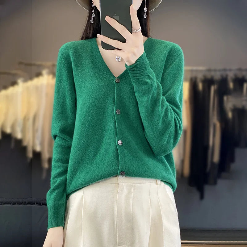 100 Merino Wool Knitted V-neck Sweater Women's Top Loose Korean Version Fashionable Versatile Autumn And Winter Cashmere Sweater WQ015 lv