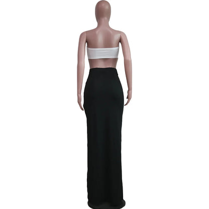 New Chic Gold Ring Bandeau Slit Skirt Two-Piece Set Womens Beautiful Off Shoulder Matching Skirt Set Nightclub Outfits Badiee Stylez