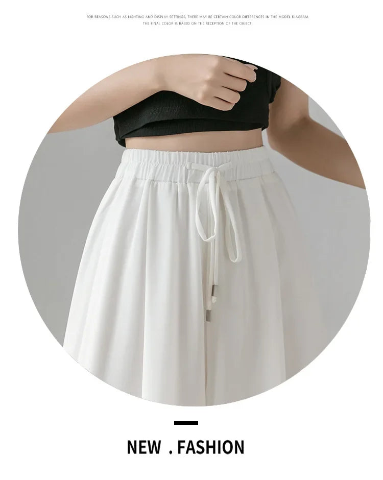 Women Pants Culottes Elastic Wide Leg Irregular Hem Double Layers Korean Trousers Summer Casual Loose Pleated Pants