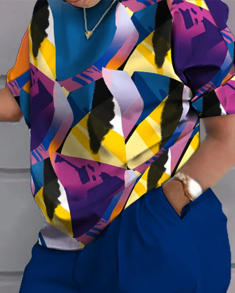 Women's T-shirt+Hot Pants Two Piece Set 2024 Summer Fashion Casual Printing Quick Drying Sports Fitness Top Shorts Female Suit