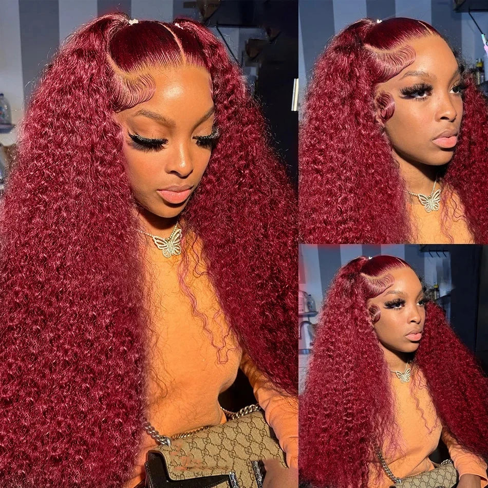 Red Curly Wigs 99J Burgundy 13X6 Hd Lace Frontal Human Hair Wig Colored Deep Wave Frontal Wig 13X4 Red Lace Front Human Hair Wig