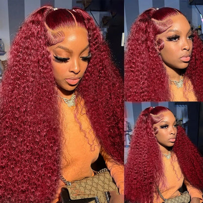 Red Curly Wigs 99J Burgundy 13X6 Hd Lace Frontal Human Hair Wig Colored Deep Wave Frontal Wig 13X4 Red Lace Front Human Hair Wig