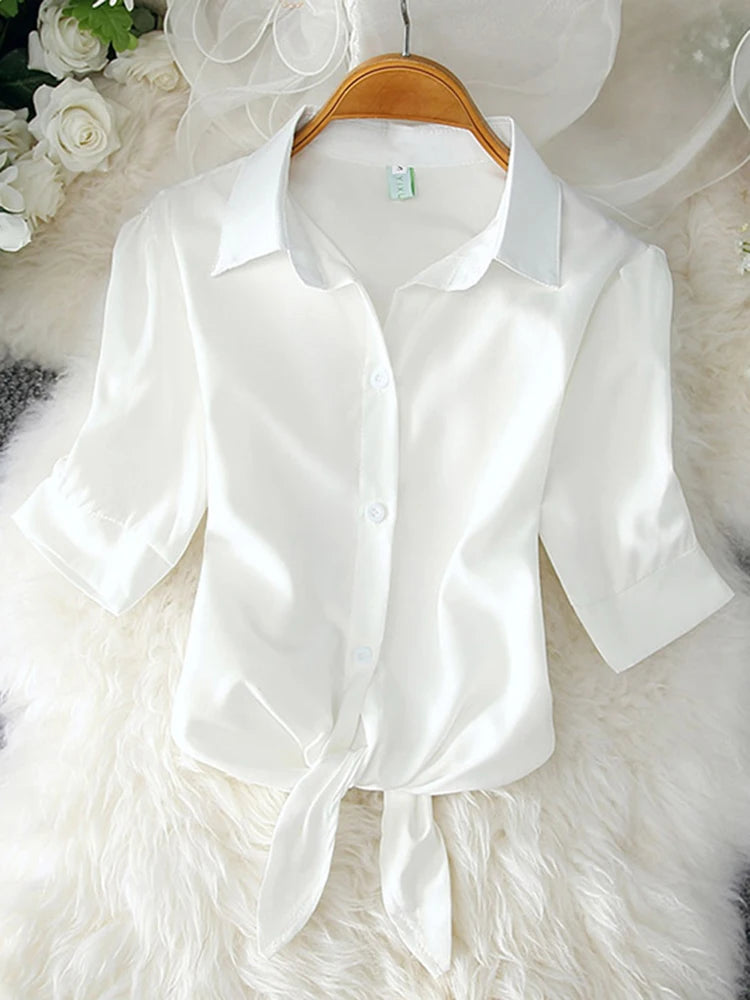 2025 New Womens Tops Fashion Women Summer Chiffon Blouse Short Sleeve Casual Shirt White Ropa Mujer Blusas Feminino White