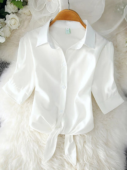 2025 New Womens Tops Fashion Women Summer Chiffon Blouse Short Sleeve Casual Shirt White Ropa Mujer Blusas Feminino White