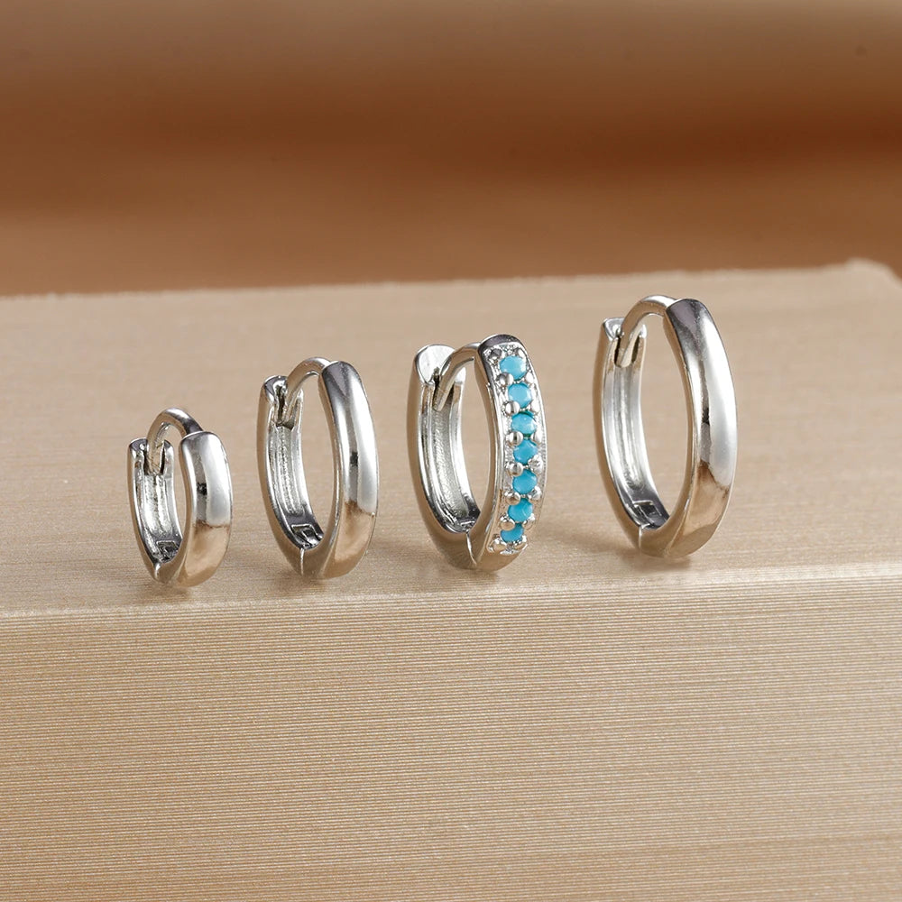 4PCS Set Stainless Steel Huggie Minimal Hoop Earrings 6/8/10mm Crystal Zirconia Helix Tragus Cartilage Earrings Piercing Jewelry Badiee Stylez