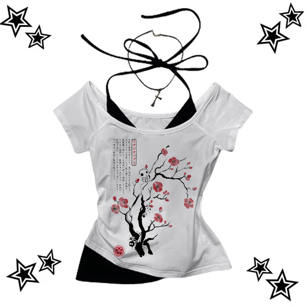 Beautiful Flower pattern Print vest Women Crop top Casual fashion Tops cute Comfortable sexy Female Clothes Sweet Girl Baby Top WHITE