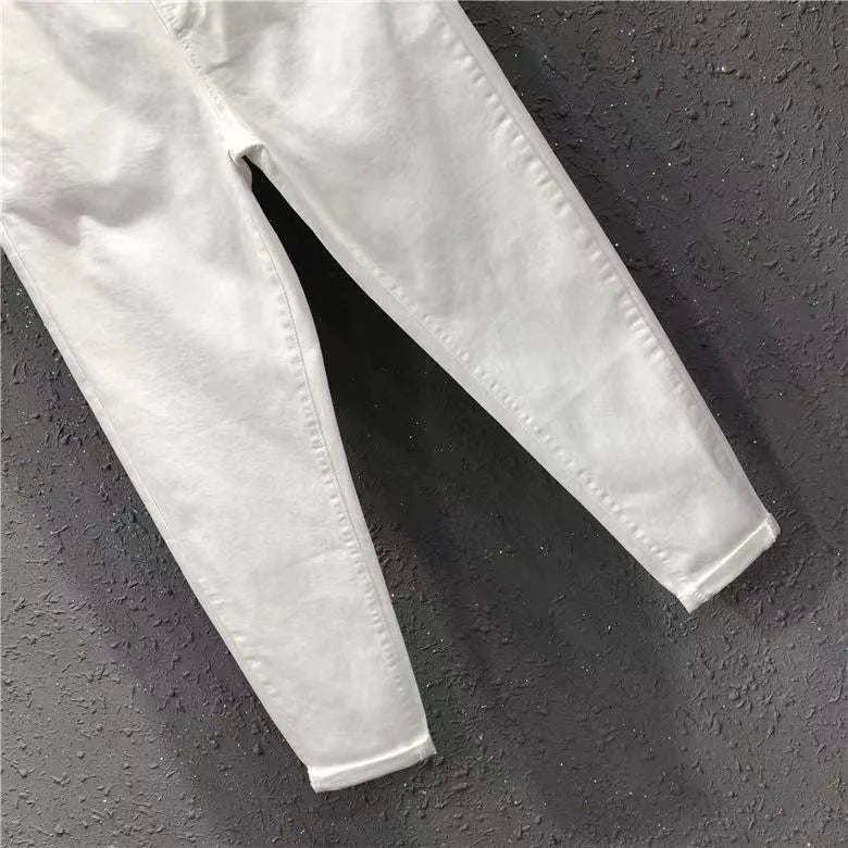 New Spring Summer Women Casual Harem Pants All-matched Casual Cotton Denim Pants Elastic Waist Solid Yellow White Jeans Female
