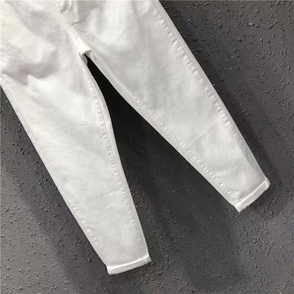 New Spring Summer Women Casual Harem Pants All-matched Casual Cotton Denim Pants Elastic Waist Solid Yellow White Jeans Female