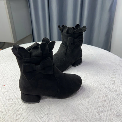 Spring Autumn Bow Girls Fashion Toddler Boots PU Leather Low Heel Kids Princess Boots Party Zip Children Ankle Baby Girl Shoes