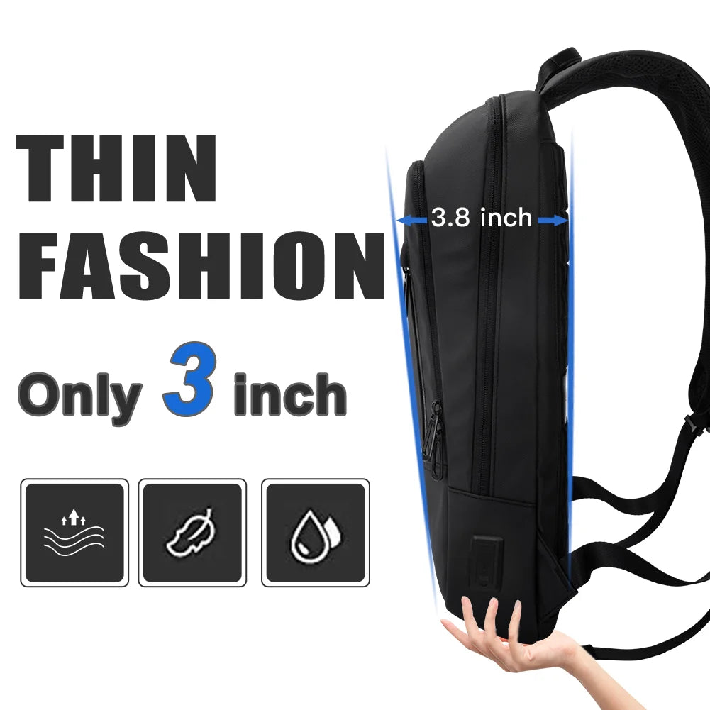 Hk Slim Laptop Backpack Men 14 Inch Office Work Women Backpack Thin Business Bag Unisex Black Ultralight Small Backpack School