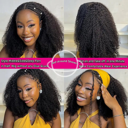 Half Wigs Human Hair Kinky Curly 3 In 1 Human Hair Wig Seamless Flip Over Half Wig Beginner Friendly Curly Wigs for Women Badiee Stylez