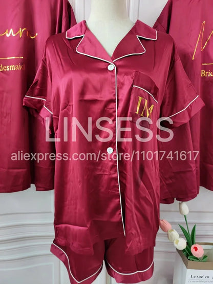 Monogram Bridesmaids Bridal Party Pyjamas Personalized Silky Satin Pajamas Bride and Bridal Squad Silk Satin Wedding Pyjama Set