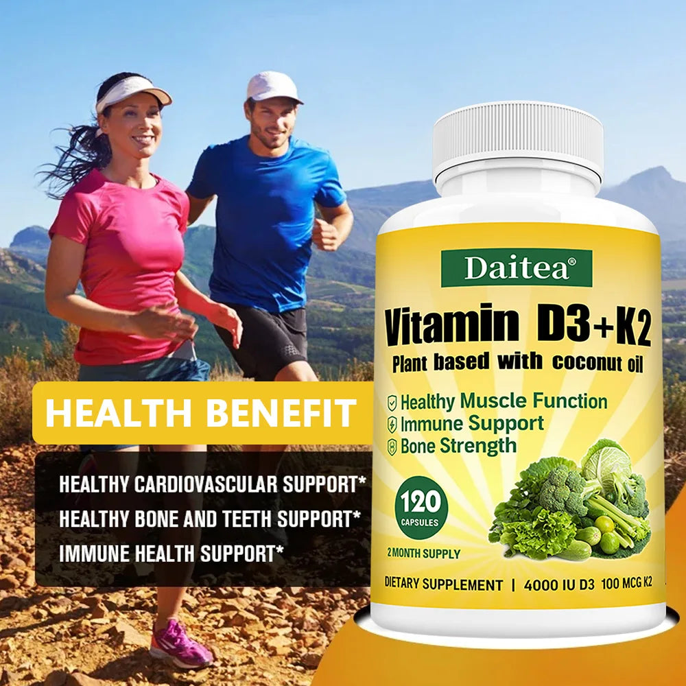 Vitamin D3 4000IU K2 100mcg Capsules Organic Coconut Oil Natural Ingredient,for Bone, Muscle Health, Promotes Immune Supplements