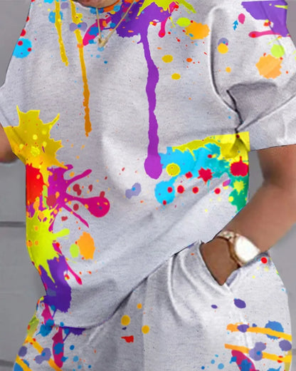 Women's T-shirt+Hot Pants Two Piece Set 2024 Summer Fashion Casual Printing Quick Drying Sports Fitness Top Shorts Female Suit