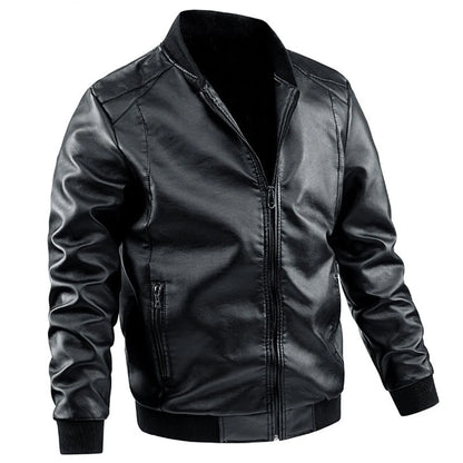 Men's Casual Leather Jacket Jacket Fashion Solid Color Collar Zipper Pocket Biker Clothing Bomber Motorcycle PU Jacket