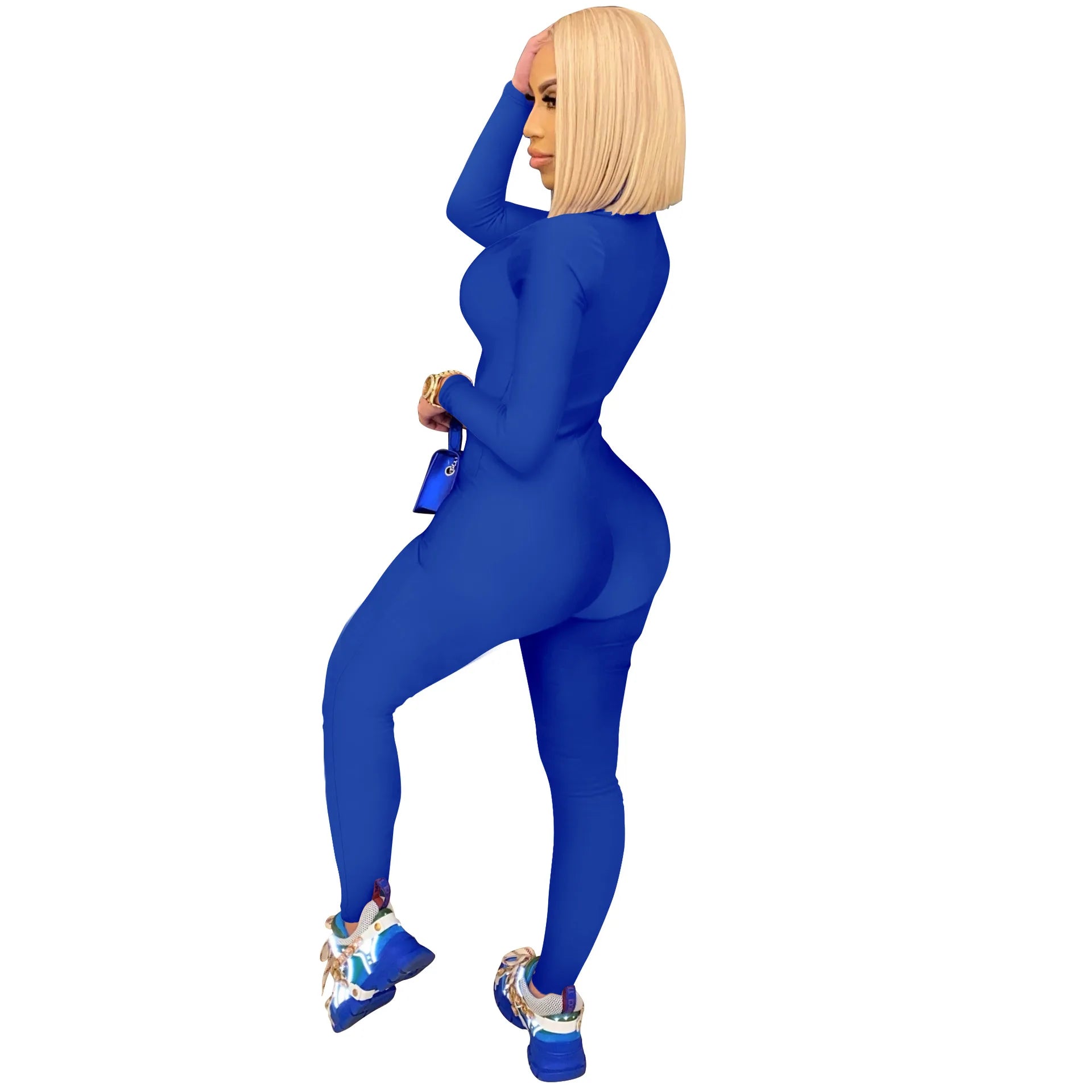 Women's Bodycon One-piece Jumpsuit Long Sleeved Big Zipper Female Casual Sport Workout Skinny Activity Wear Overalls Tops Badiee Stylez