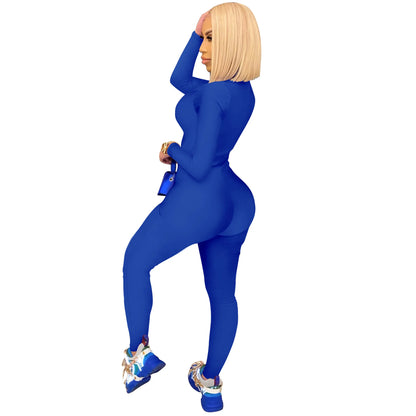 Women's Bodycon One-piece Jumpsuit Long Sleeved Big Zipper Female Casual Sport Workout Skinny Activity Wear Overalls Tops Badiee Stylez