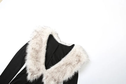 Nibber Autumn Trend Sexy Junpsuits+Furry Foot Cover Woman Low-Neck Full Sleeve Skinny Peach Hip Midnight Party Fashion Clubwear Badiee Stylez