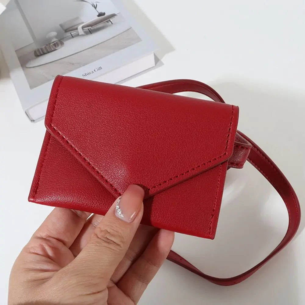 Fashion Korean Style Women Waist Bag Solid Color PU Belt Envelope Waist Bag Clutch Bag Card Pocket Small Card Bag Outdoor