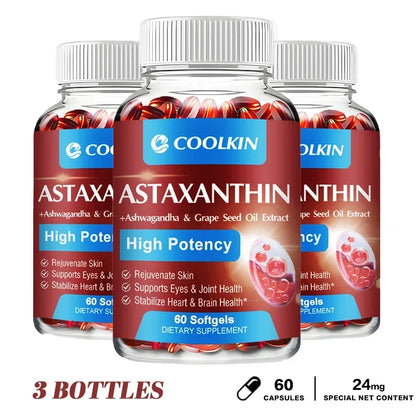Astaxanthin 24mg - with Ashwagandha, Grape Seed Oil Extract - for Joint, Brain, Immune and Heart Support Diet 60 Capsule-3bottles