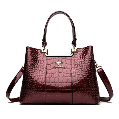 Three Layers Women Shoulder Bags Luxury Designer High Quality Patent Leather Messenger Casual Tote Bag Large Capacity Hand bags Burgundy