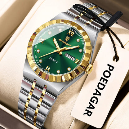 POEDAGAR Luxury Original Ladies Watch Luminous Waterproof Week Date Woman Wristwatch Stainless Steel Women Quartz Watches Female 794 Gold Green
