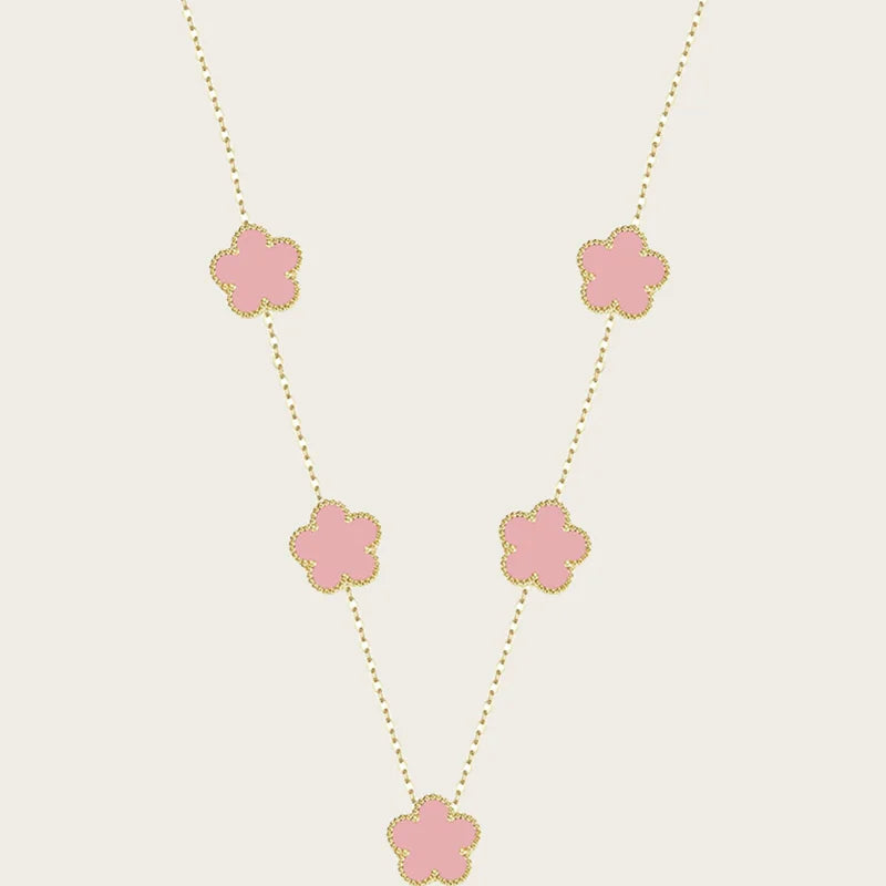 Stainless Steel Sets Earrings Necklace Bracelet Christmas Birthday Gifts Gold Plated Women's Double Sided Flower Elegant Fashion