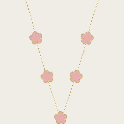 Stainless Steel Sets Earrings Necklace Bracelet Christmas Birthday Gifts Gold Plated Women's Double Sided Flower Elegant Fashion