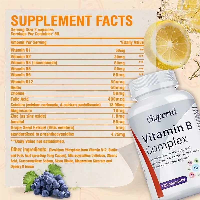 Vitamin B Complex - Supports The Immune System, Promotes Brain and Nervous System Health, and Helps Maintain A Healthy Mood