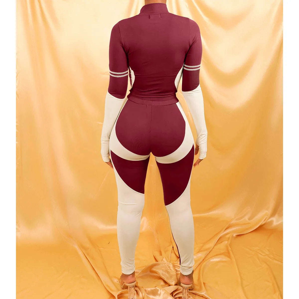 Y2K Color Matching Women'S Set Sweatsuit Two Piece Outfits Ladies' Standing Collar Sports Suit Slim Fit Long Sleeved Long Pants Badiee Stylez