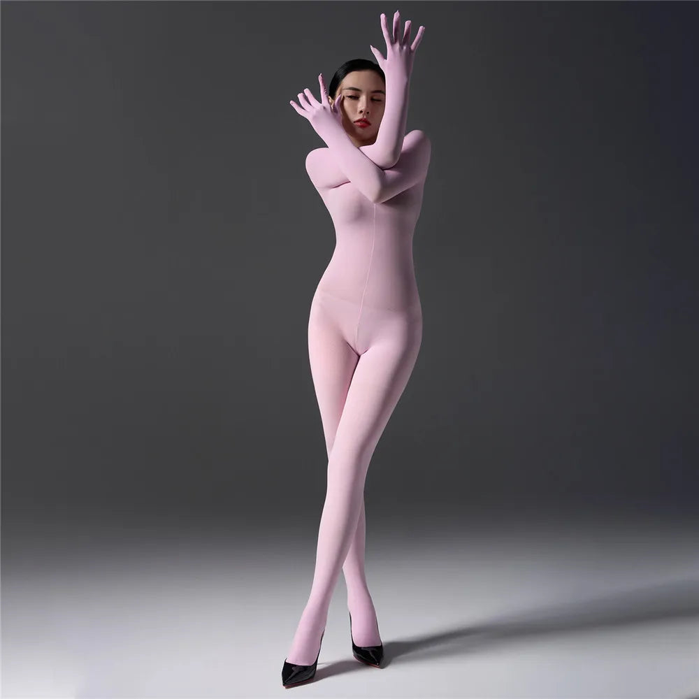 Sexy Cosplay Maid Tights Unisex Close Open Crotch Shaping Seamless Bodysuits Five Finger Gloves Jumpsuits Leotard Bodystocking Badiee Stylez