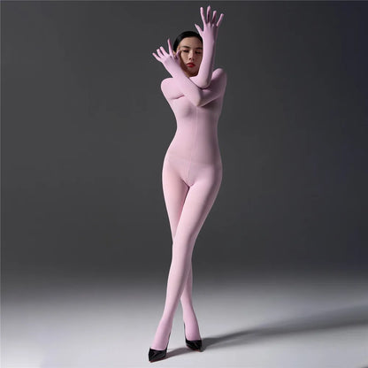 Sexy Cosplay Maid Tights Unisex Close Open Crotch Shaping Seamless Bodysuits Five Finger Gloves Jumpsuits Leotard Bodystocking Badiee Stylez