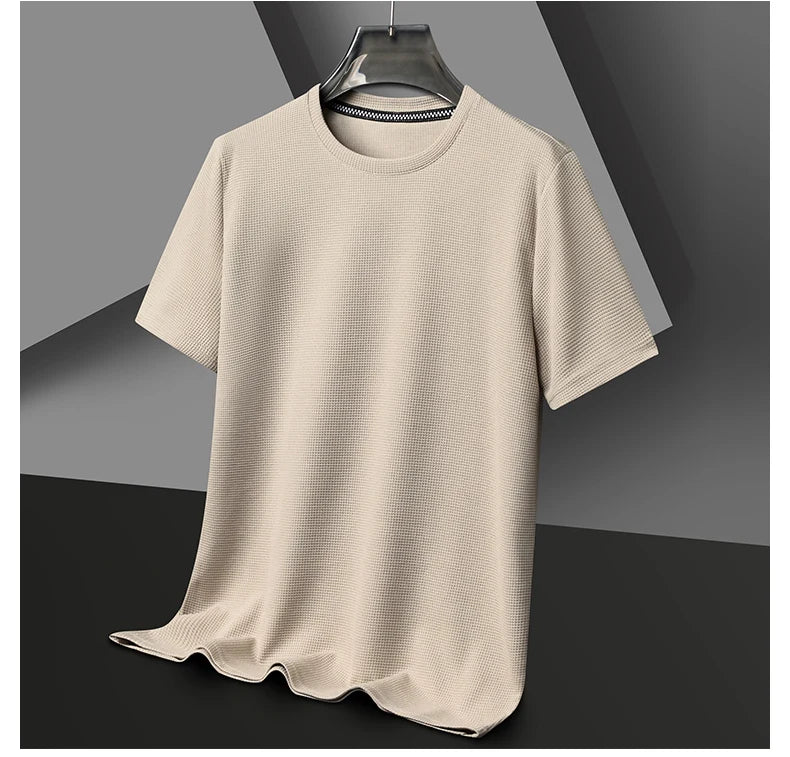 New Summer Waffle Round Neck Short Sleeved T-shirt for Men's Short Sleeved Top Badiee Stylez