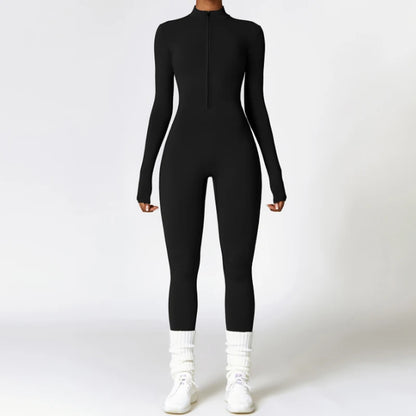 Warm Thin Fleece Jumpsuits Women's Tracksuit Winter One-Piece Sports Suit Black Fitness Jumpsuit Long Sleeves Workout Bodysuit Badiee Stylez