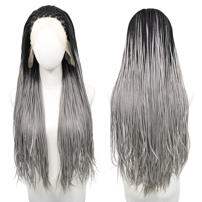 Ombre Blue Box Braided Wigs for Women 26inch Knotless Goddess Box Braid Lace Front Wig Colored Crochet Braid Synthetic Wig Ombre Grey 26inches 13x3 Lace Front