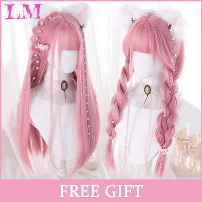 LM Long Silky Straight Synthetic Wigs with Bangs Black Cosplay Party Lolita Hair Wigs for Women Natural Heat Resistant Wig LIANGMO 2