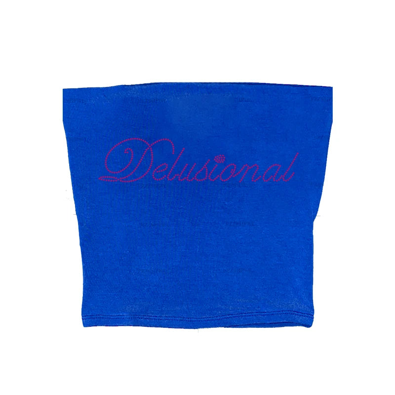 Vintage Punk Rhinestone Letter Gothic Sleeveless Streetwear Short Sleeve Sexy T Shirt Y2k Style Crop Tank Top Women Summer Camis CORAL RED