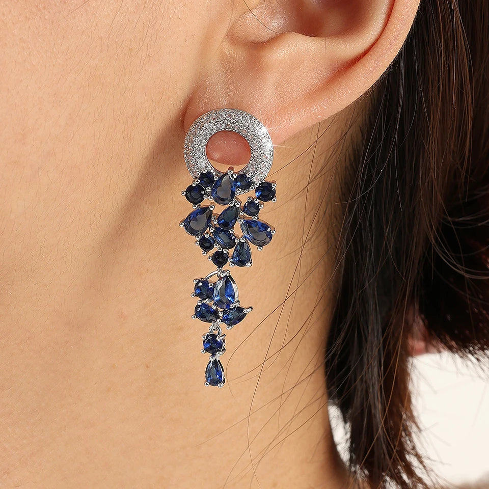 ZAKOL Vintage Sparkling Zircon Flower Dangle Earrings for Women Luxury Crystal CZ Bridal Long Earring Engagement Jewelry Gift
