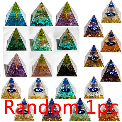Natural Crystal Energy Generator Pyramid Peridot Amethyst Reiki Healing Chakra Resin Pyramid Egyptian Decor Room Decoration 1pc 5cm random 1pc