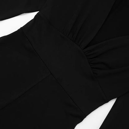 2025 Women Autumn Black Long Sleeve V Neck Jumpsuits Streetwear Bodycon Sexy Sporty Casual Rompers Fashion Overall Body Tops Badiee Stylez