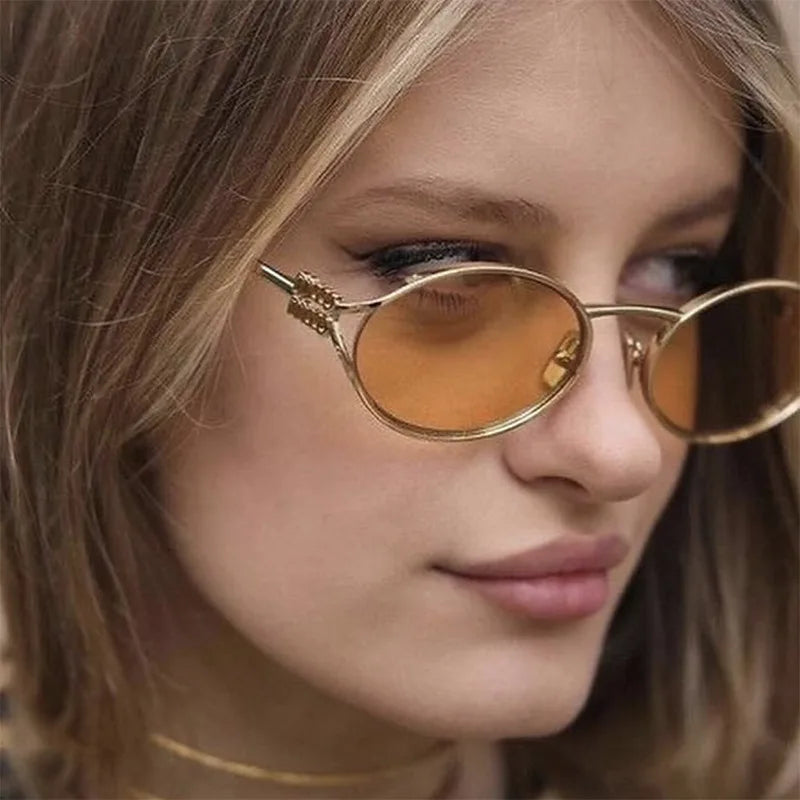 Retro Oval Metal Small Frame Sunglasses Men And Women Hollow Design Brand Sunglasses High-End Luxury Versatile Sunglasses UV400