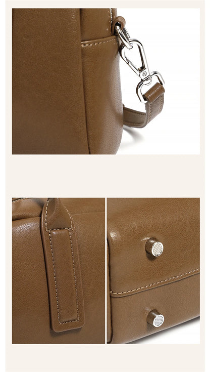 Hifashion Vintage Boston Cow Genuine Leather Handbags For Women 2025 Trend Designer Bowling Work Ladies Shoulder Crossbody Bags