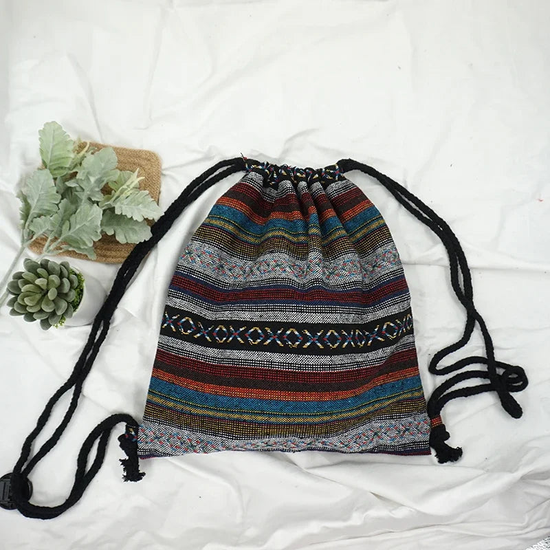 2025 Women Fabric Backpack Female Gypsy Bohemian Boho Chic Aztec Ibiza Tribal Ethnic Cottage Soft Brown Drawstring Rucksack Bags