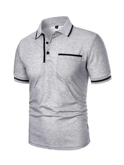 Men's Trendy Short Sleeve Polo - Breathable Casual Top with Pockets