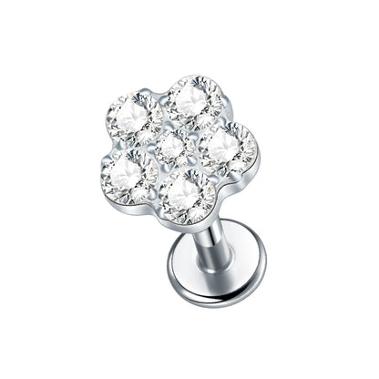 1PC Titanium Zircon Star Flower Labret Piercing for Women Cartilage Tragus Daith Helix Stud Earring Body Jewelry TC125-1 1.2x8mm
