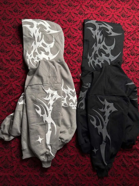 Striped Print Harajuku Gothic Casual Loose Sweatshirt Men Fashion Retro Hip-hop Y2K 2025 Rock Streetwear Oversized Hoodie Women