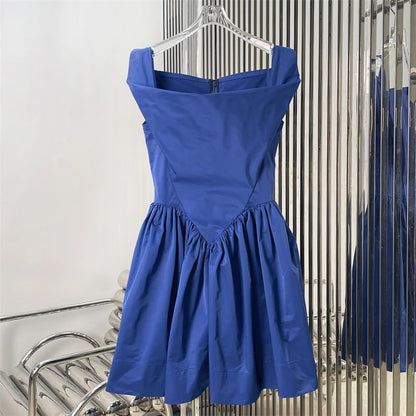 Women's dress New autumn 2025 suspender slim mini dress waist cinching sleeveless short dresses party dresses Evening dresses Blue