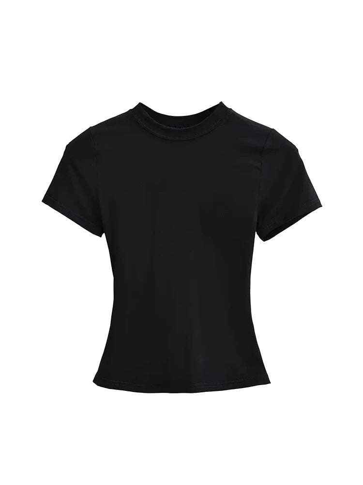 2025 New High Quality Casual T shirt Sexy Slim Short Sleeves Fashion Trend Solid Women Clothing y2k Tops black
