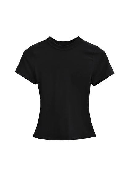2025 New High Quality Casual T shirt Sexy Slim Short Sleeves Fashion Trend Solid Women Clothing y2k Tops black